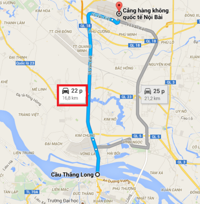 đường đi sân bay Nội Bài qua cầu Thăng Long